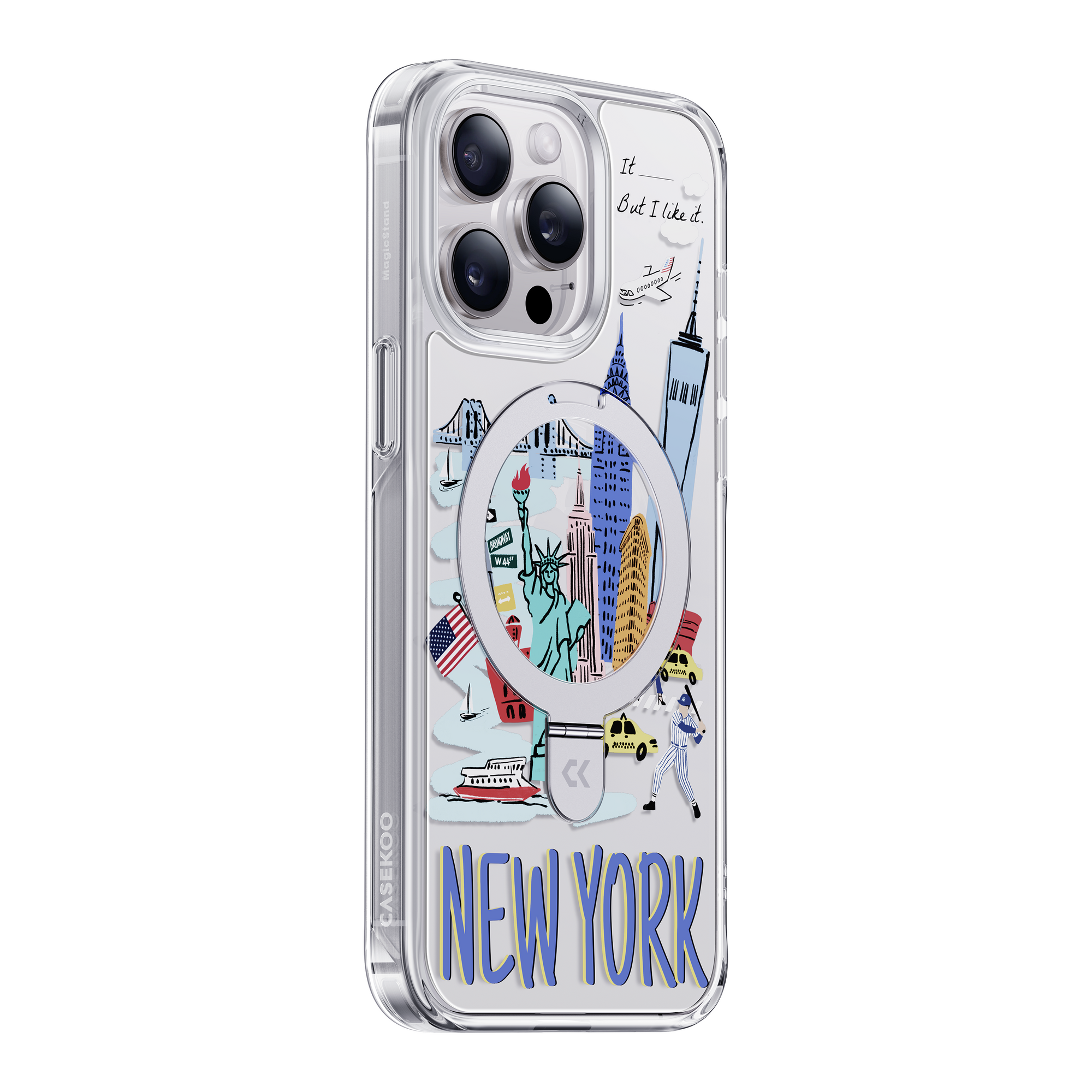 side view of new york city iphone case showing the design