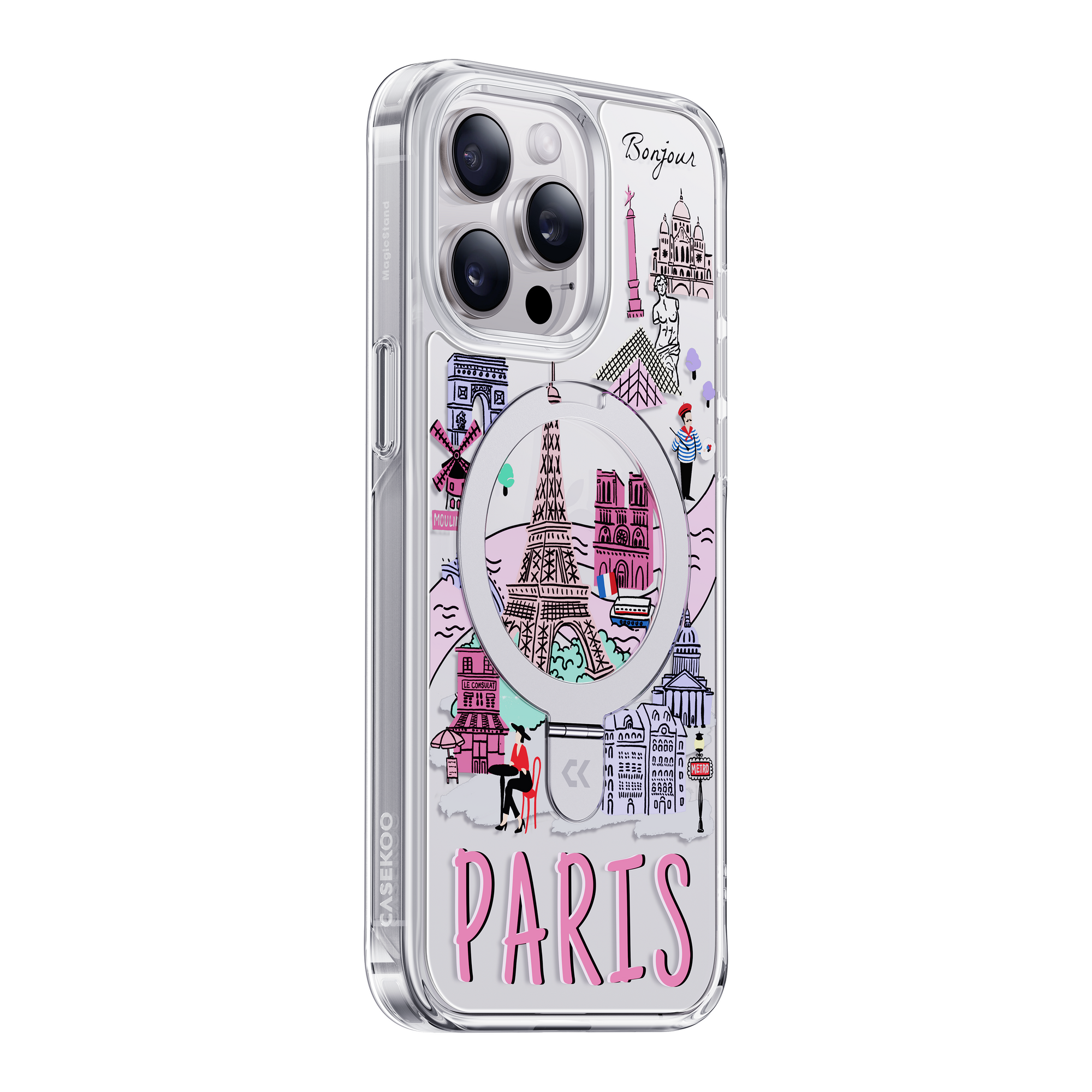 side view of paris design iphone case showing the design