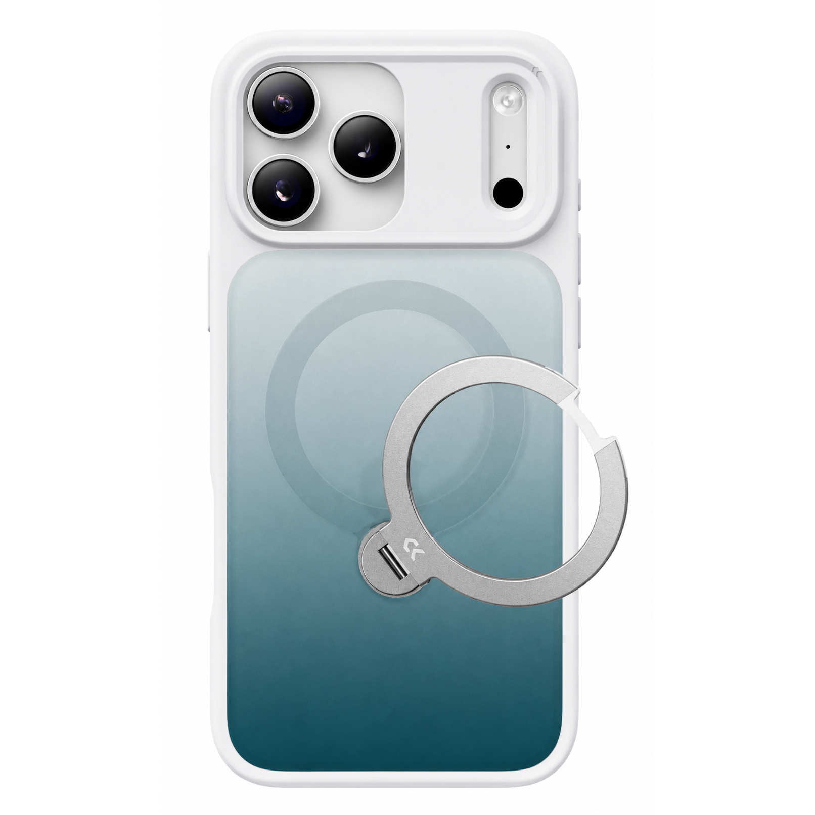 StandKOO Frost Gradient Green iPhone 17 Pro Max case with ring stand opened to the right