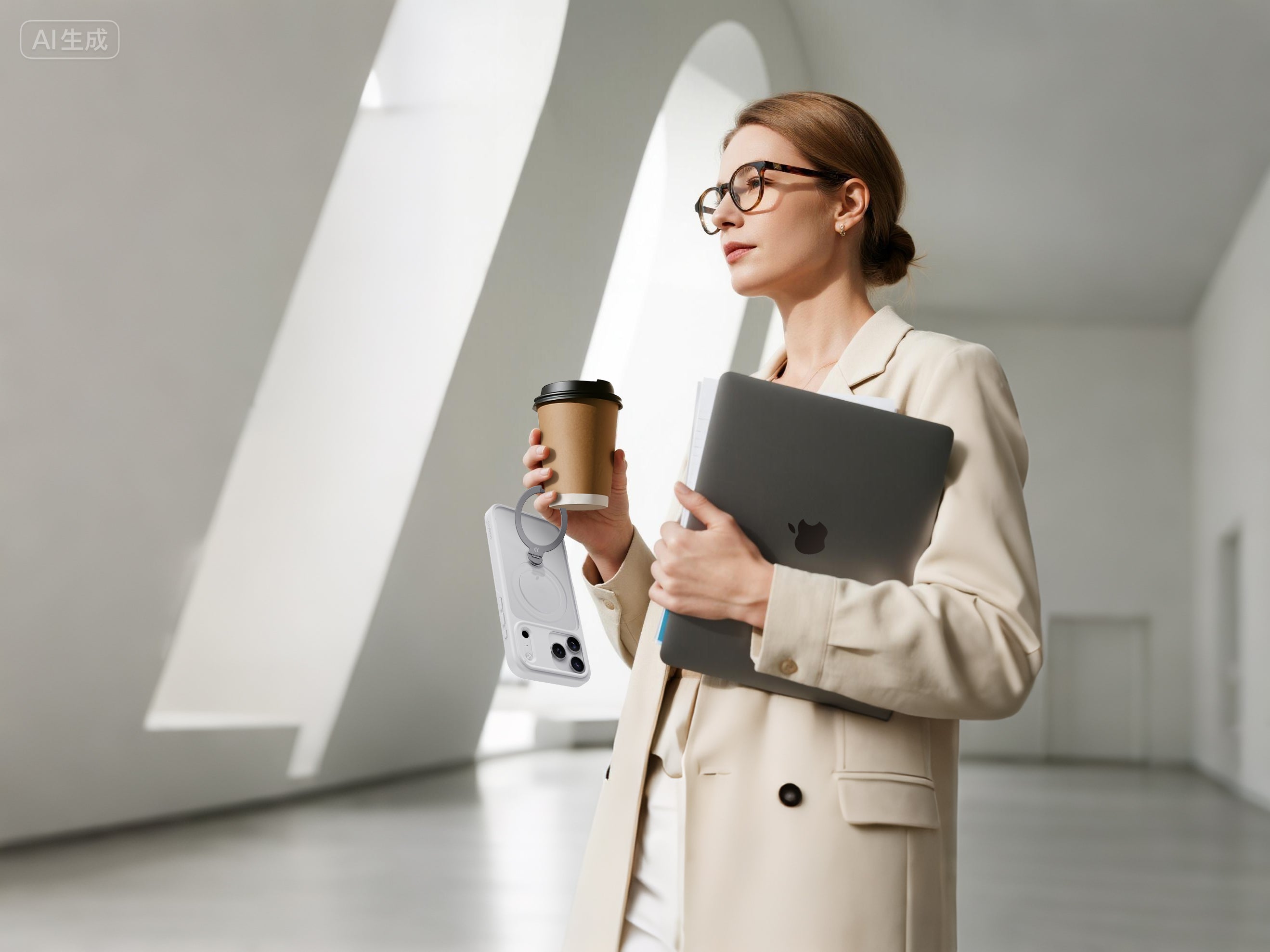 Professional woman carrying a laptop and using a CASEKOO stand case