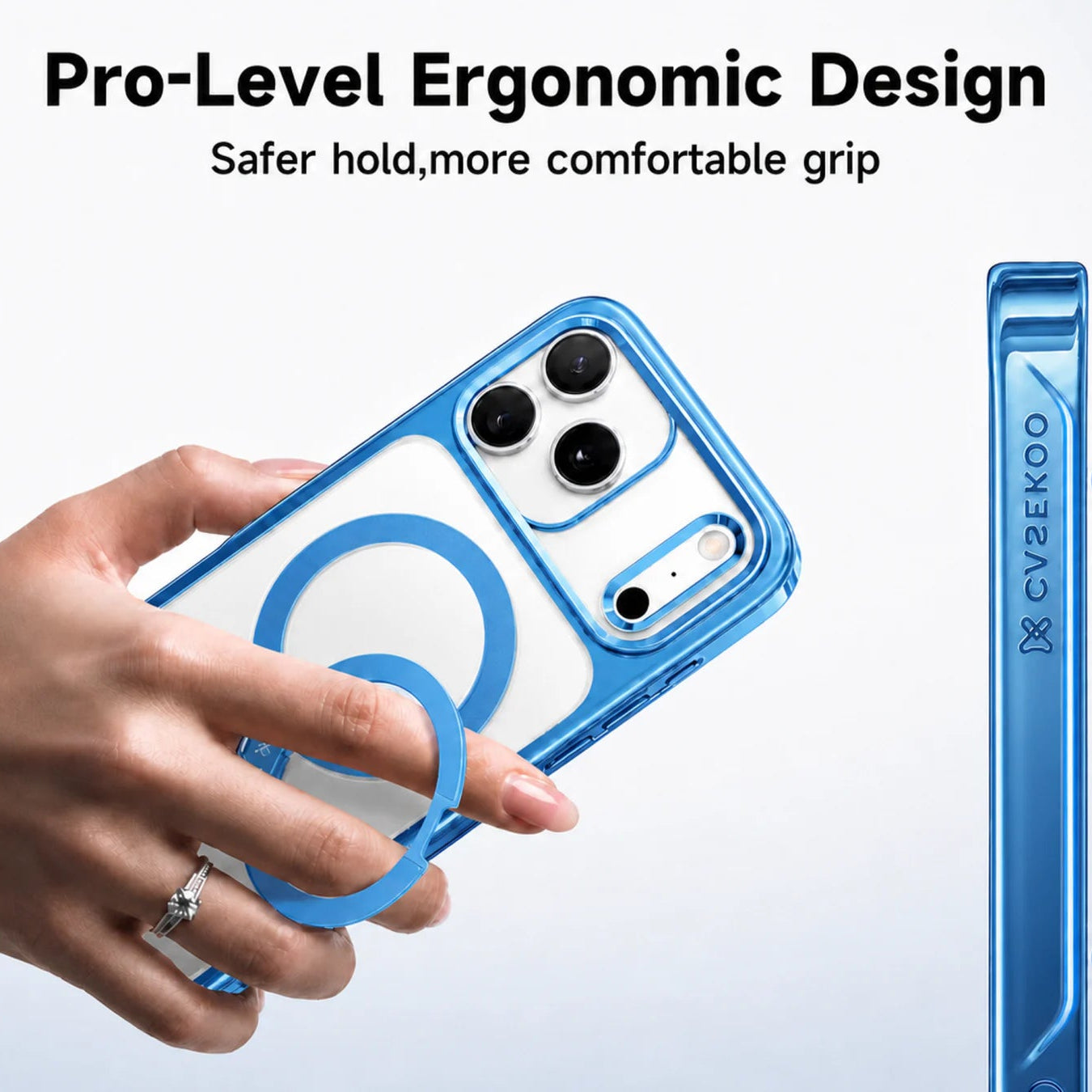 StandKOO Halo Gentle Blue ergonomic ring grip demonstration