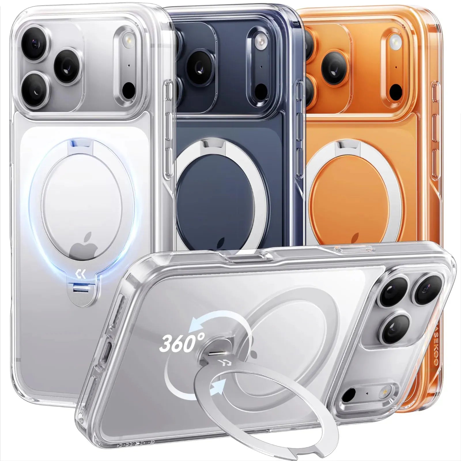 StandKOO Halo clear iPhone case color assortment with magnetic charging and 360° ring stand