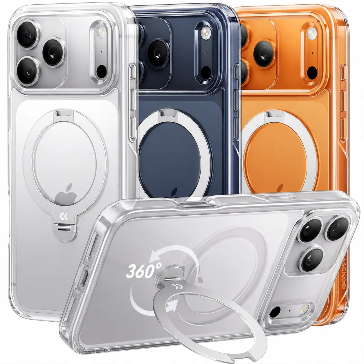 StandKOO Halo Clear iPhone 17 Pro and 17 Pro Max case with 360° ring stand