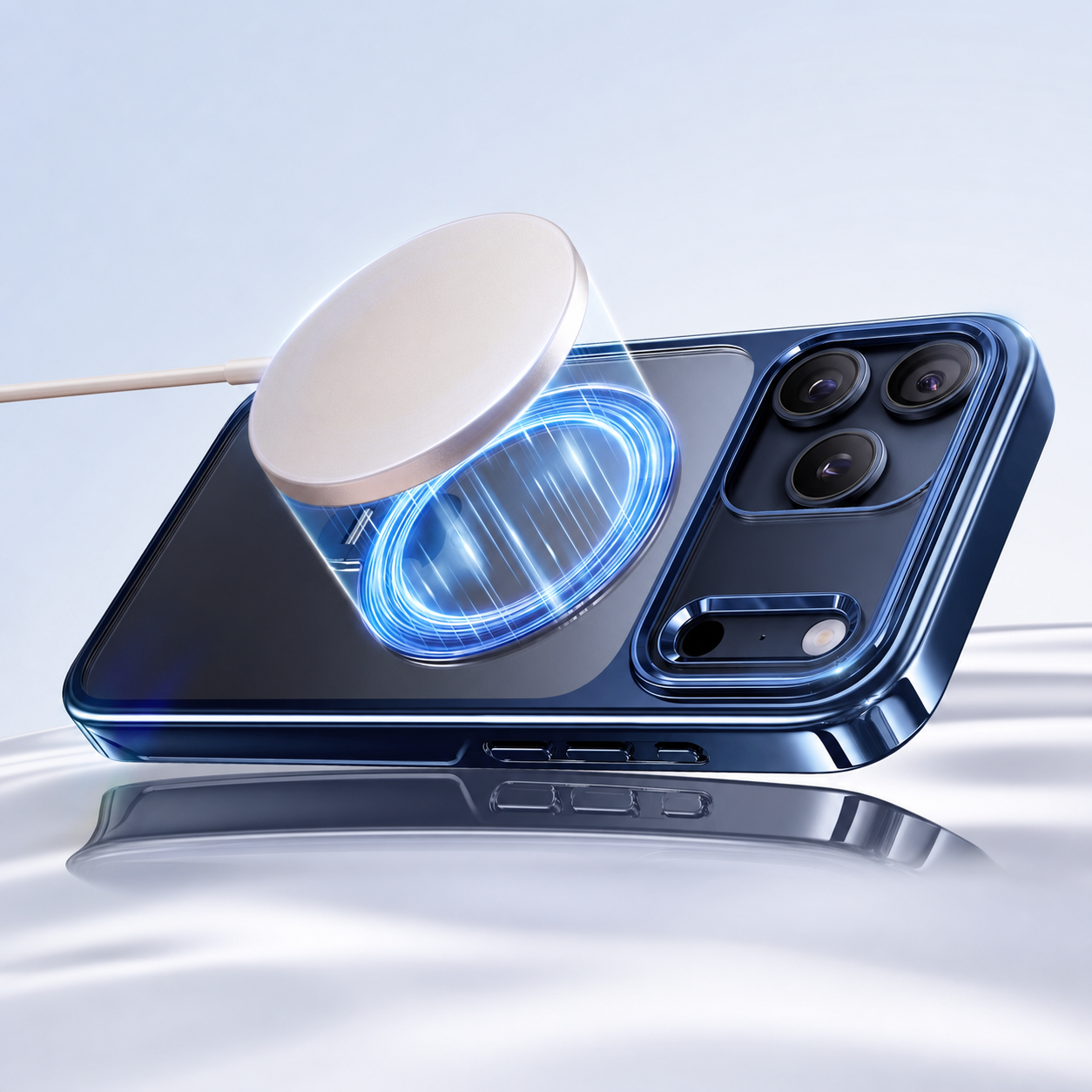 StandKOO Halo connected to a magnetic wireless charger