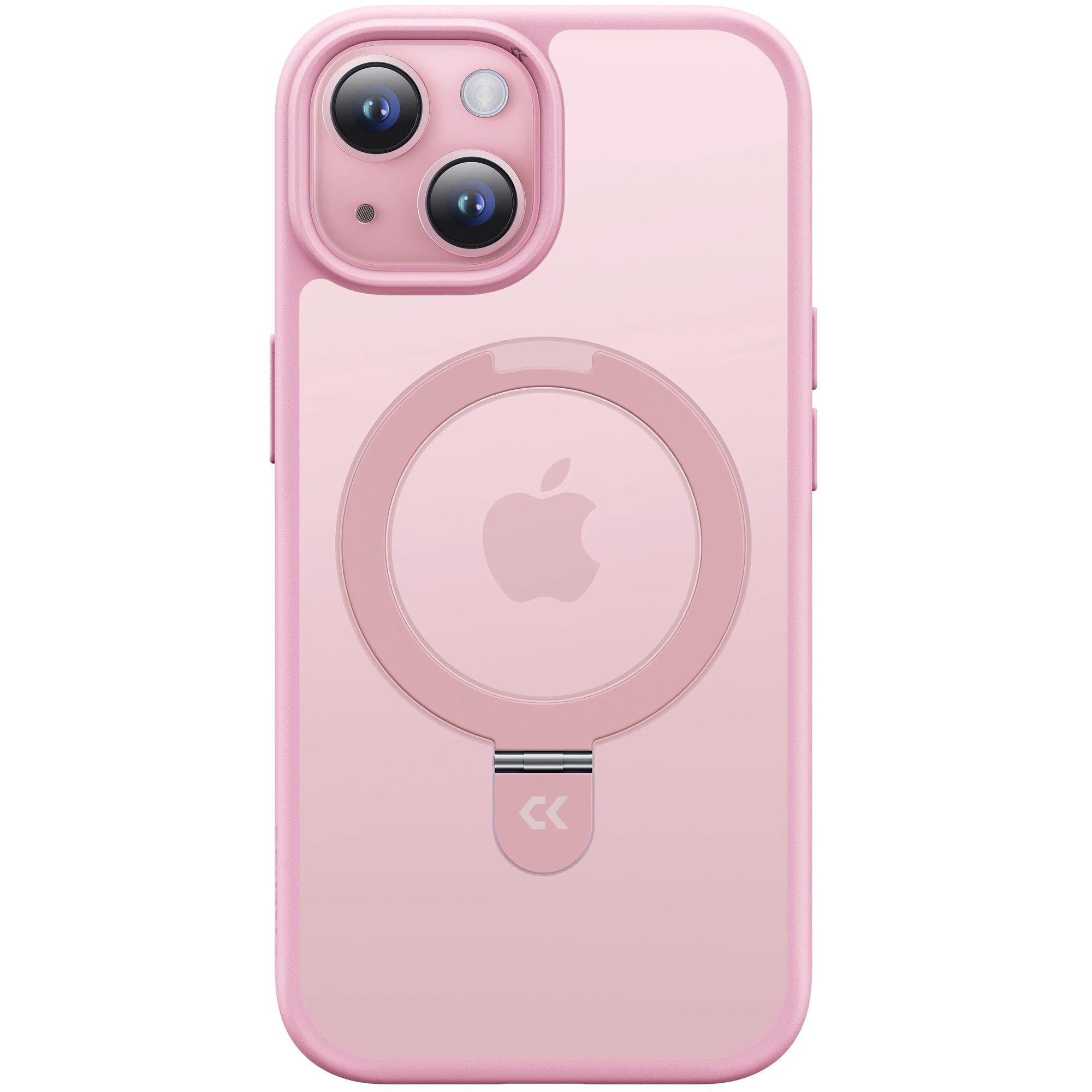 front view of pink matte magic stand iphone case showing the design