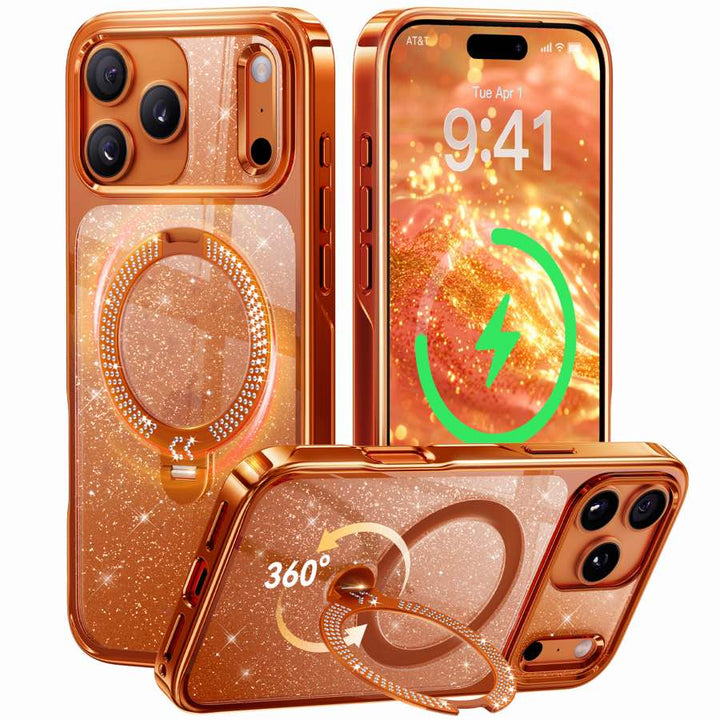 iPhone 17 Pro Max用StandKOO Halo（ダイヤモンドスパークルオレンジ）