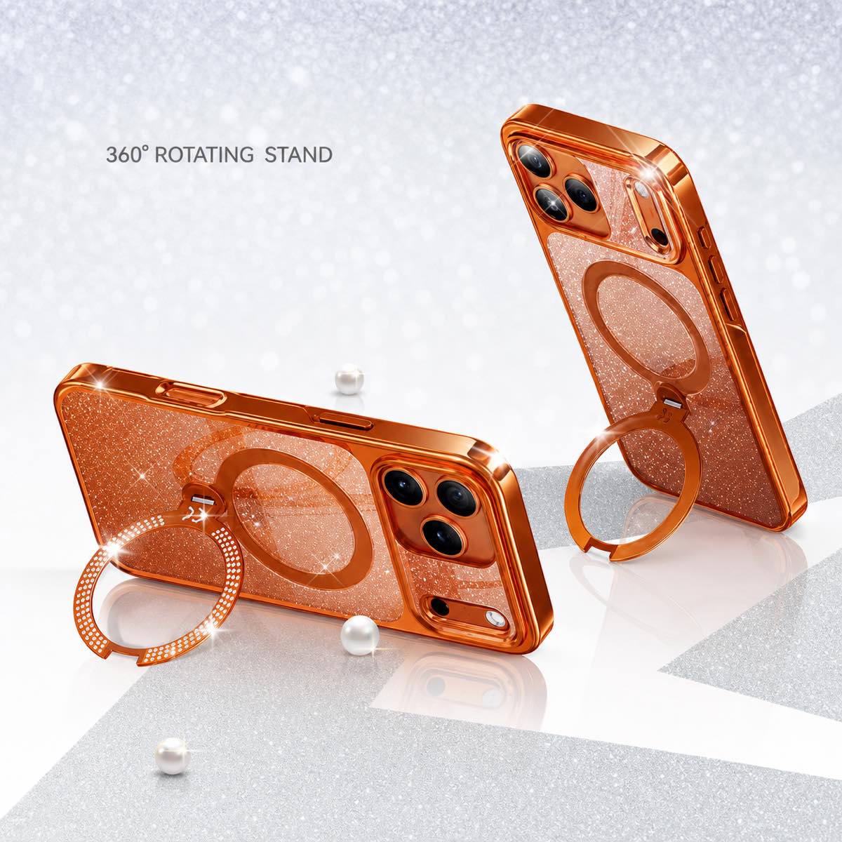 StandKOO Glitter Vivid Orange cases with 360 degree rotating stand