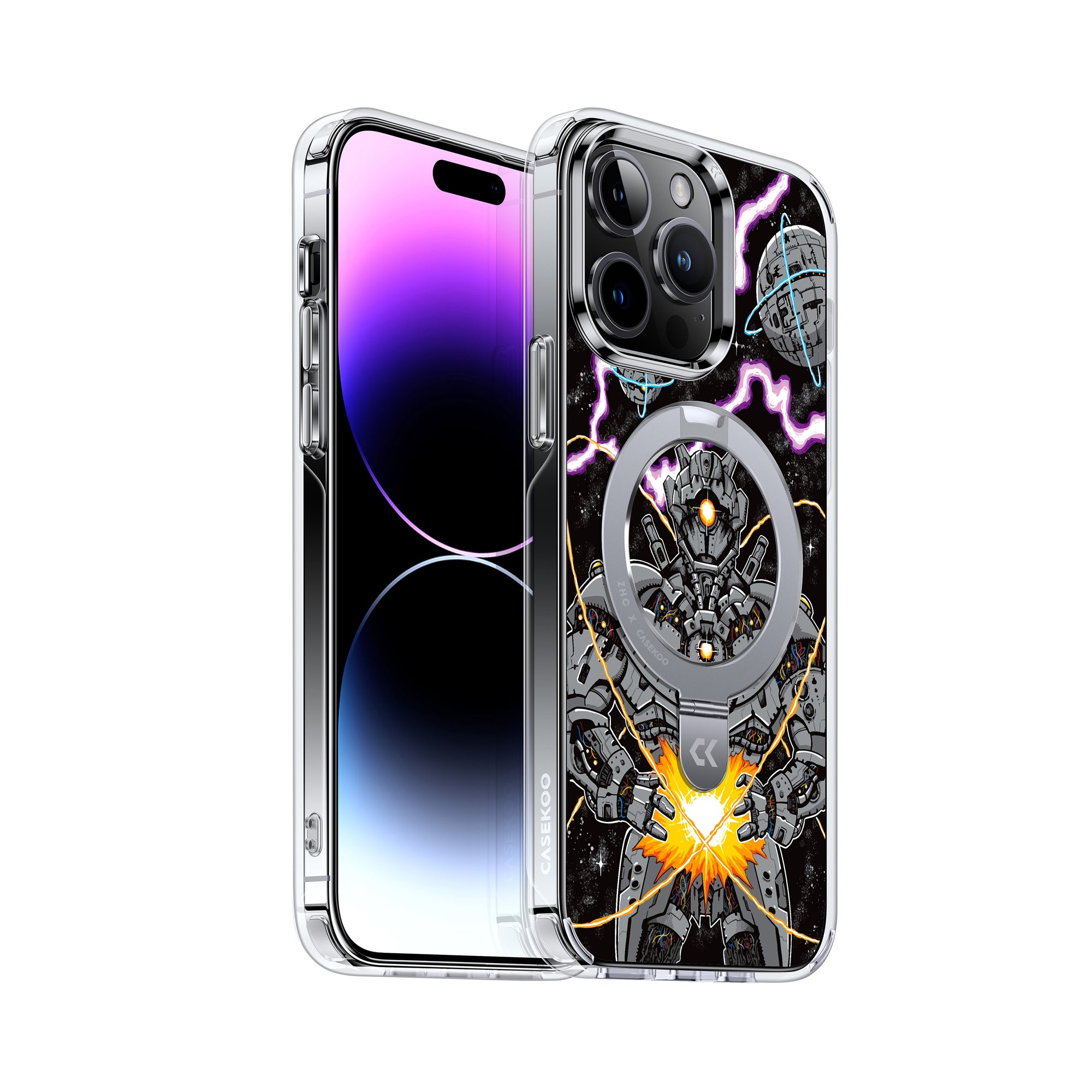 CASEKOO iPhone Space Titan Graffiti Phone Case with Built-in Magnetic Kickstand and MagSafe Compatible - ZHC x CASEKOO Series Magic Stand Version CASEKOO