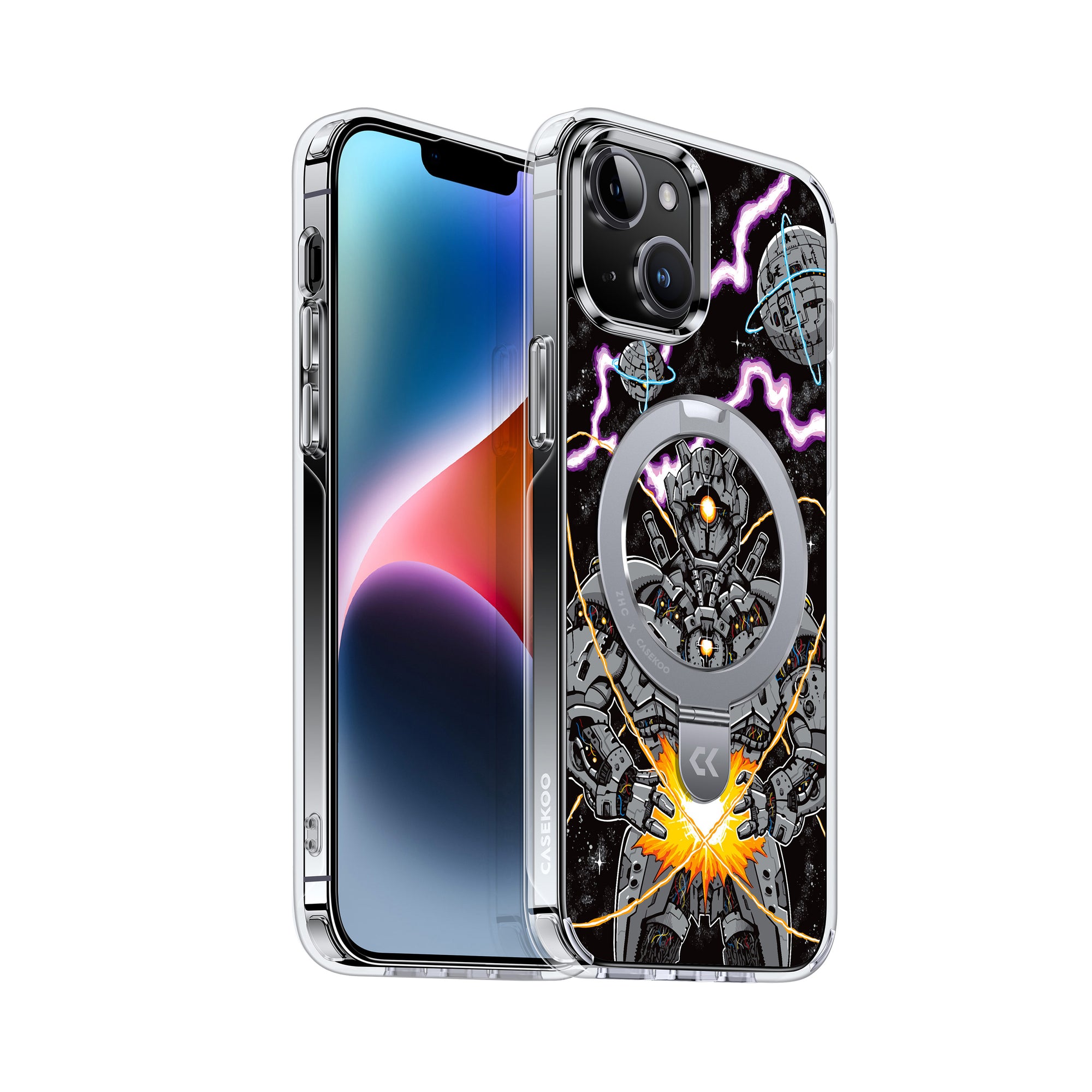 CASEKOO iPhone Space Titan Graffiti Phone Case with Built-in Magnetic Kickstand and MagSafe Compatible - ZHC x CASEKOO Series Magic Stand Version CASEKOO